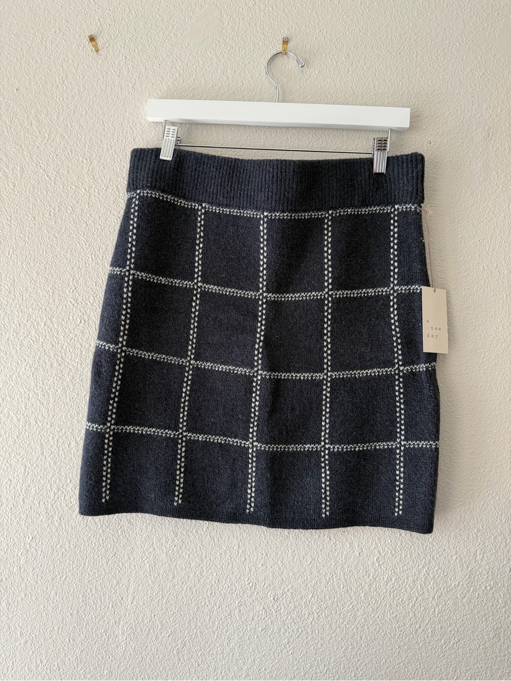 a new day Black & White Windowpane Knit Mini Skirt
